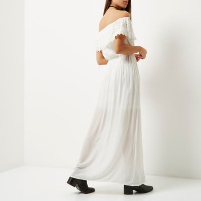 Cream lace trim bardot maxi dress